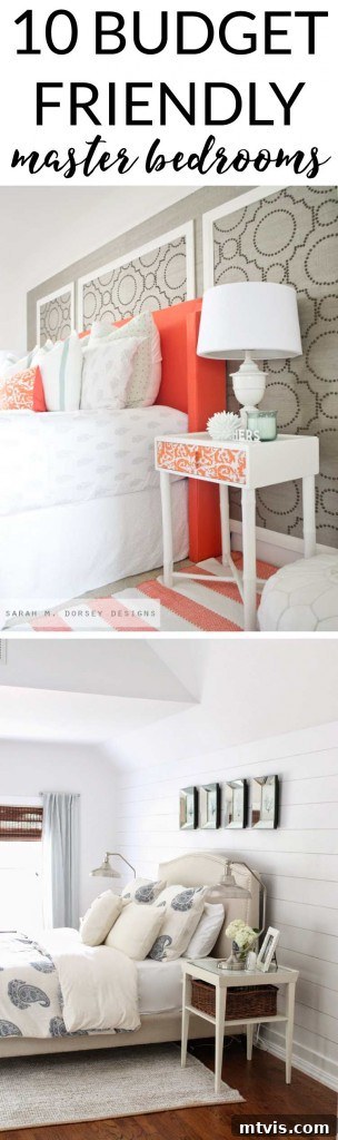 Pinterest-friendly image of master bedroom makeover ideas, encouraging readers to pin for later inspiration.