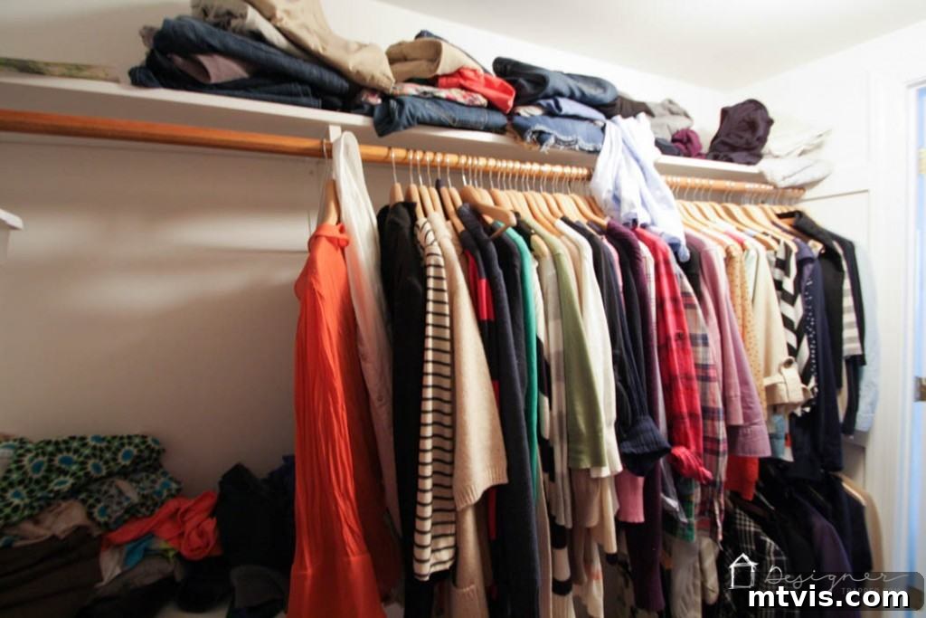Conquer Your Closet Chaos in 2 Hours 3 Overstuffed closet shelves and racks before organization