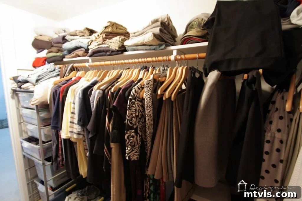 Conquer Your Closet Chaos in 2 Hours 4 Messy closet interior with clothes piled and unorganized