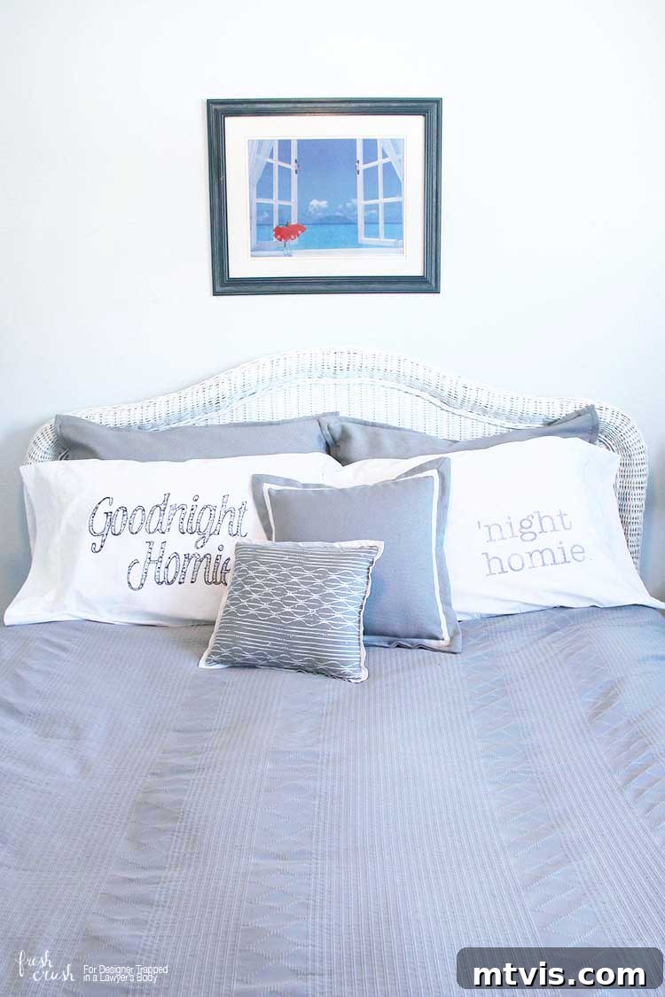 Completed DIY personalized pillowcase with 'Goodnight Homie' in a script font, showing an optional Sharpie outline for definition.
