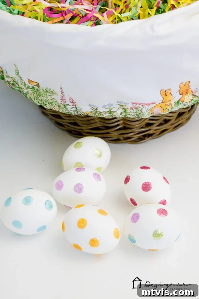 Sparkle and Spot: Creative Easter Egg Decorating 8 Close-up of a sparkling glitter dotted Easter egg