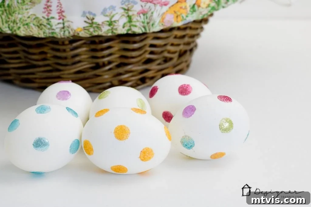 Sparkle and Spot: Creative Easter Egg Decorating 9 Variety of glitter dotted Easter eggs in different colors