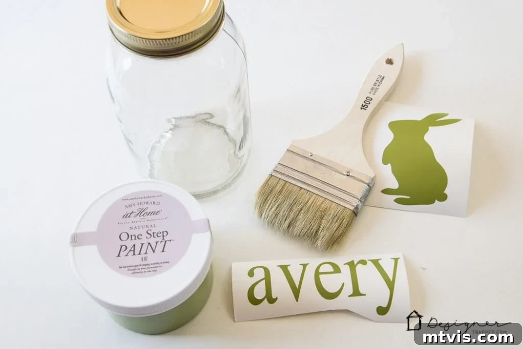 Craft Your Own Custom Mason Jars 2 A collection of adorable personalized mason jars, beautifully crafted with chalk paint and vinyl, perfect for Easter or as a thoughtful DIY gift.