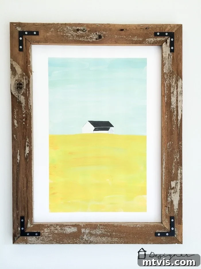 Finished DIY framed picture with rustic wood