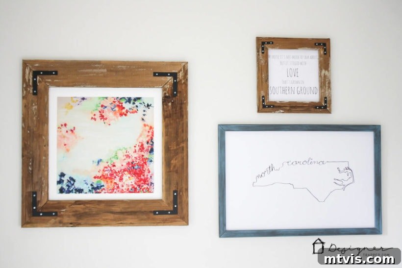 Gallery wall featuring DIY frames