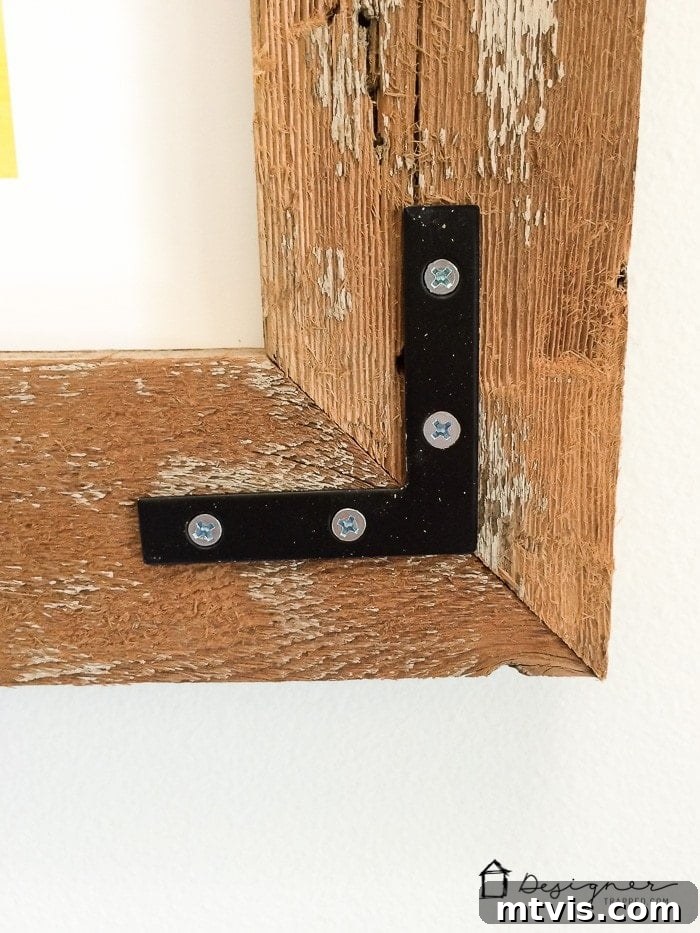 Detail shot of DIY frame showcasing hardware