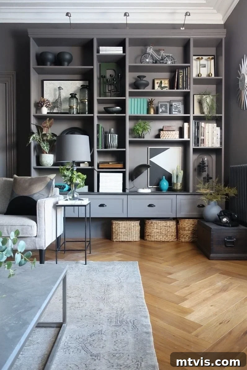 50 IKEA Hacks You Won't Believe Are IKEA 27 An assortment of shelves, expertly crafted from IKEA Billy bookcases, adorns the back wall of a contemporary living room. These shelves, brimming with lush plants, an array of books, and charming knickknacks, are the result of a clever DIY IKEA hack, adding both storage and style.