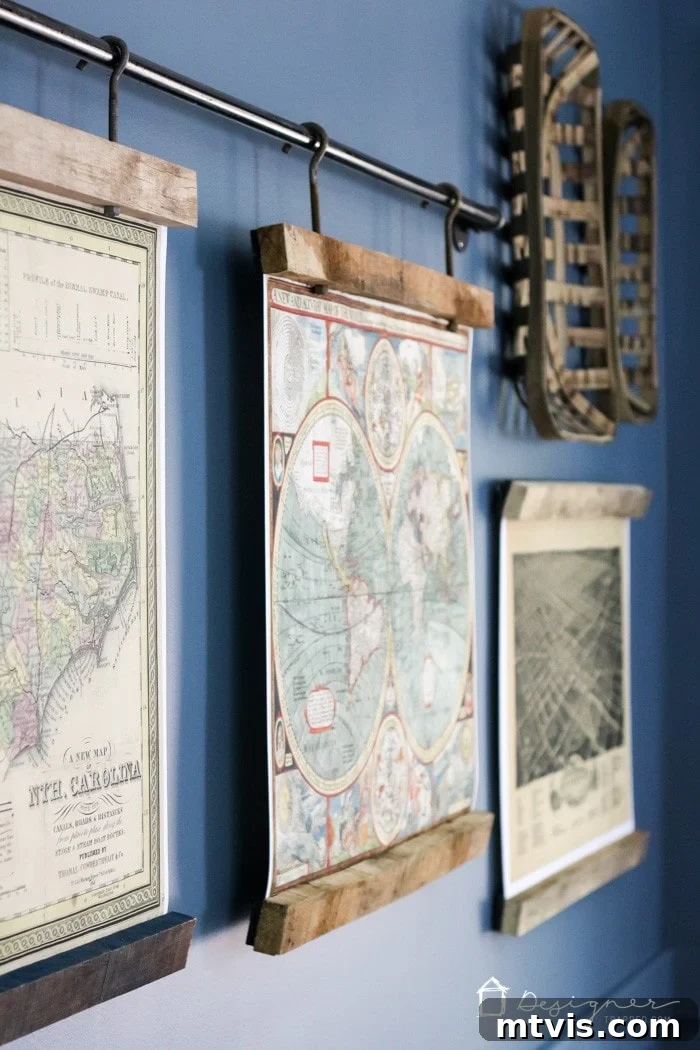 Transforming Trash into Treasured Frames 9 OMG, this DIY map art is amazing. Totally excited about how to make picture frames like this and I love how they are hanging from pipe!