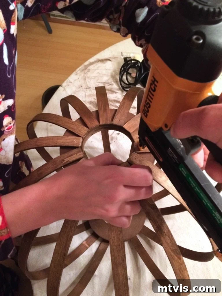 Create a High End Bentwood Pendant For Less 9 The bentwood frame taking shape, with wood pieces attached to both floral ring stacks.