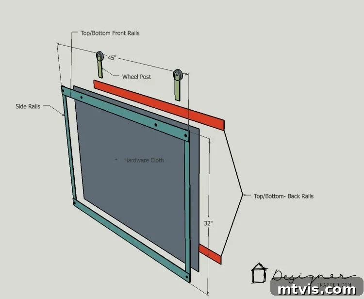 Exploded view diagram of fireplace screen assembly