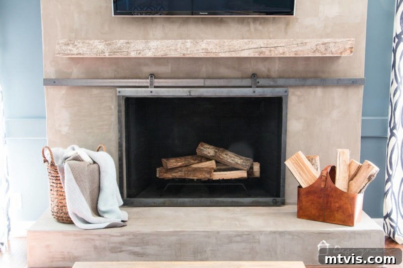 Sliding fireplace screen enhancing modern home decor