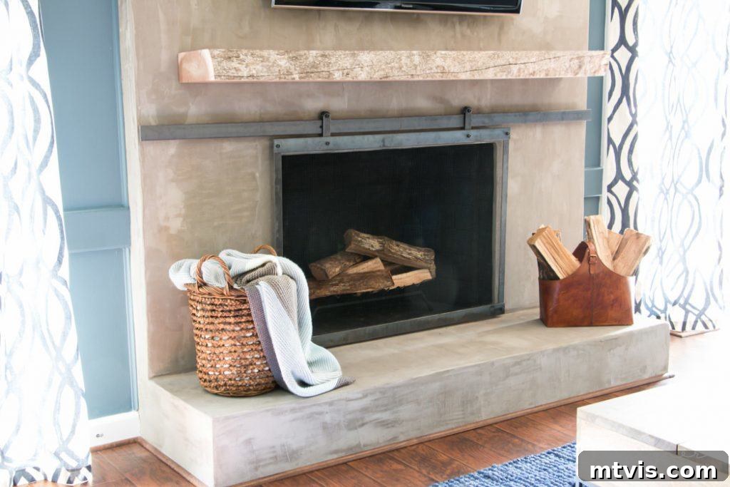 Close-up of the smooth sliding mechanism of the fireplace screen