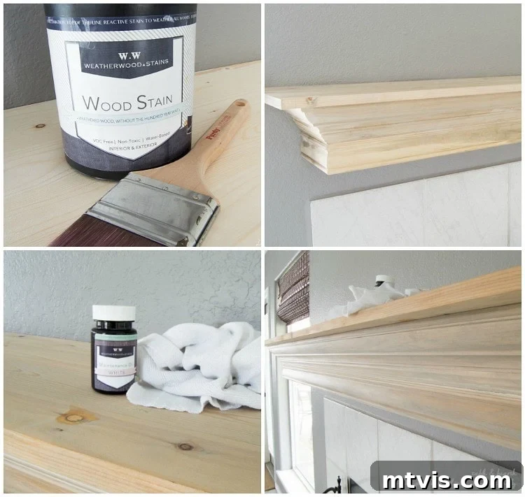 Build Your Own Driftwood Fireplace Mantel 8 Apply the Weatherwood reactive stain to create an authentic, stunning driftwood finish on your new mantel.
