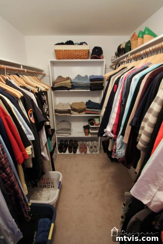DIY Closet Makeover: Obsessed with the Results! 2 Before the DIY master closet makeover: a disorganized and underutilized space awaiting transformation into a functional storage solution.