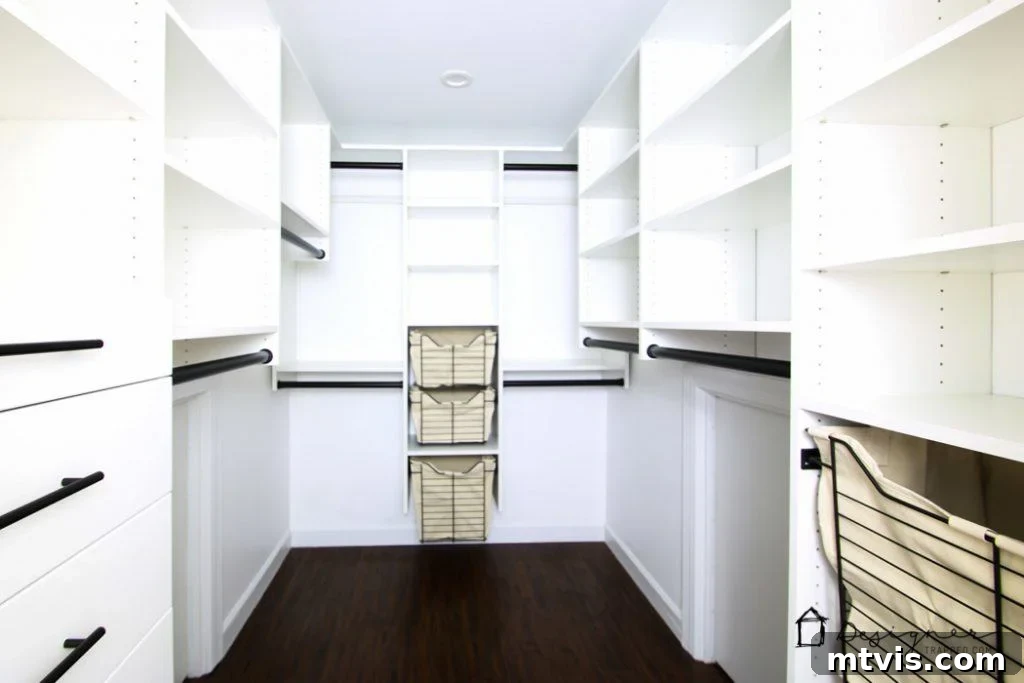 DIY Closet Makeover: Obsessed with the Results! 8 A pristine, empty EasyClosets system awaits organization, showcasing clean lines and ample storage potential after installation.