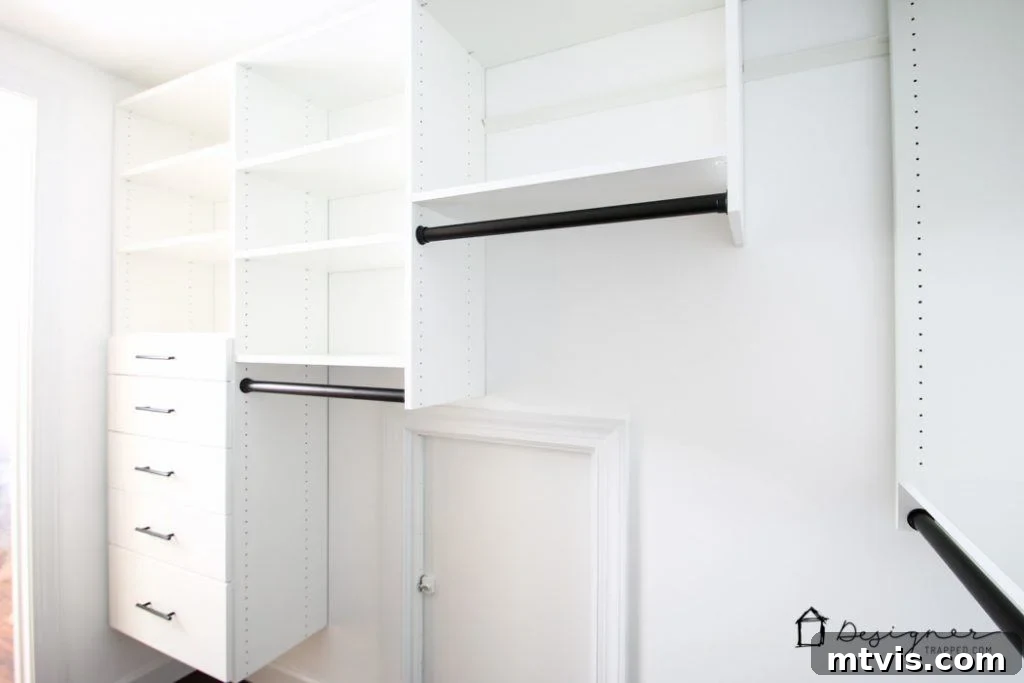 DIY Closet Makeover: Obsessed with the Results! 9 Another view of the newly installed EasyClosets system, ready to be filled with an organized wardrobe and accessories.