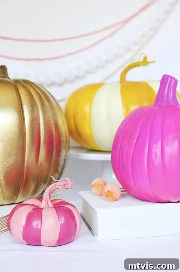 Smart No-Carve Pumpkin Decorating Ideas 4 brightly colored faux pumpkins