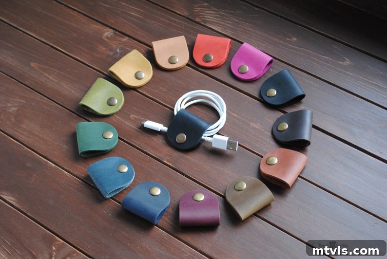 Leather headphone cord holder - a practical gift for organized teens