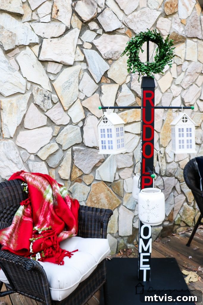 Outdoor scene with DIY stand holding elegant lanterns