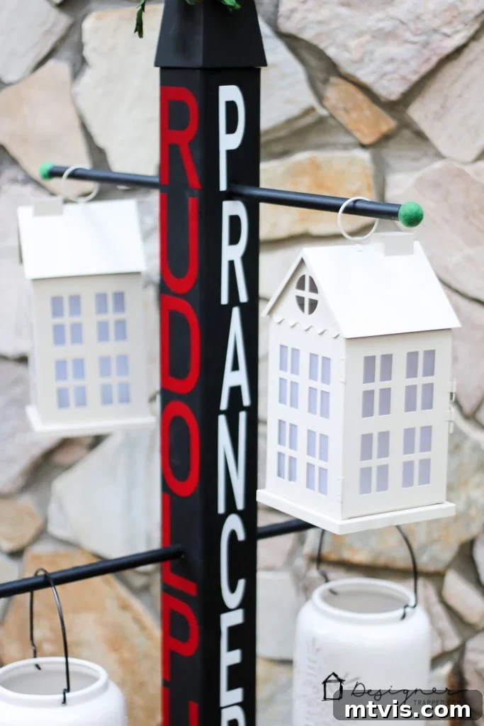 Stylish lanterns hanging from the versatile DIY stand