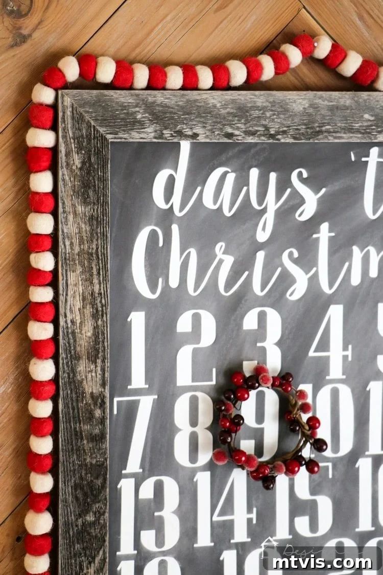 Handcrafted Christmas Countdown 13 Another perspective of the charming DIY Christmas countdown calendar with its mini wreath marker.
