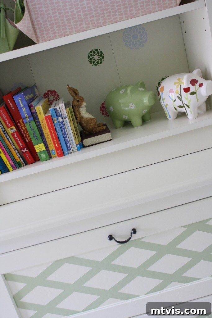 Ikea Furniture Hack for Girls' Princess Room Customized Ikea dresser with hand-painted floral details in a girls' room