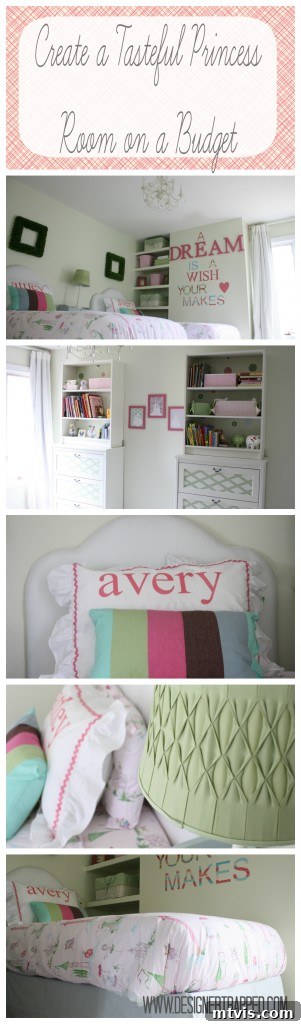 Twin Girls' Princess Bedroom Design Full view of a charming princess-themed bedroom for twin girls featuring DIY elements