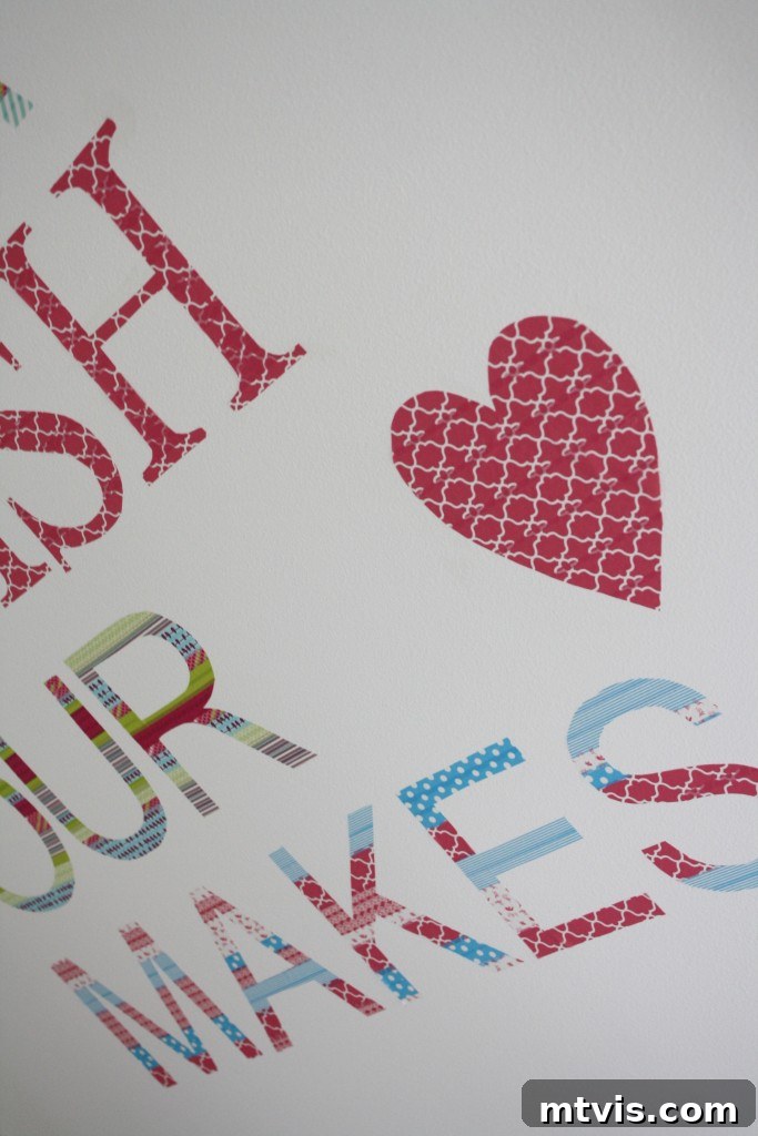 Washi Tape Wall Decals & Corner Shelves Cinderella wall quote with DIY washi tape decals and custom floating shelves