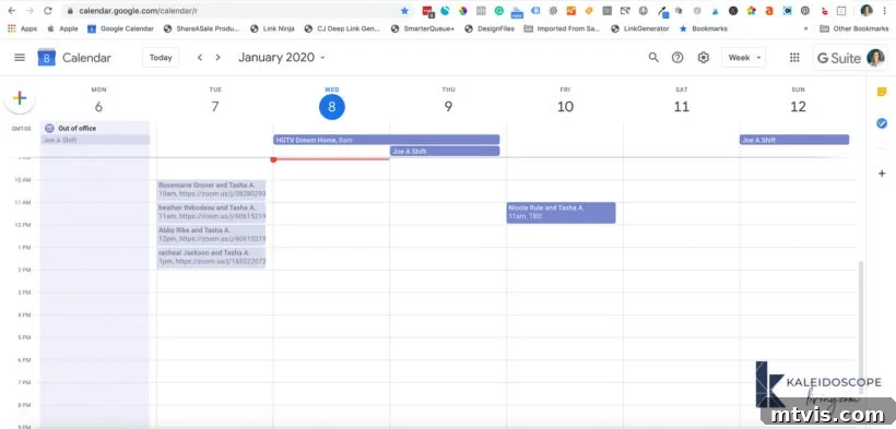 A screenshot of a google calendar family planning example. 