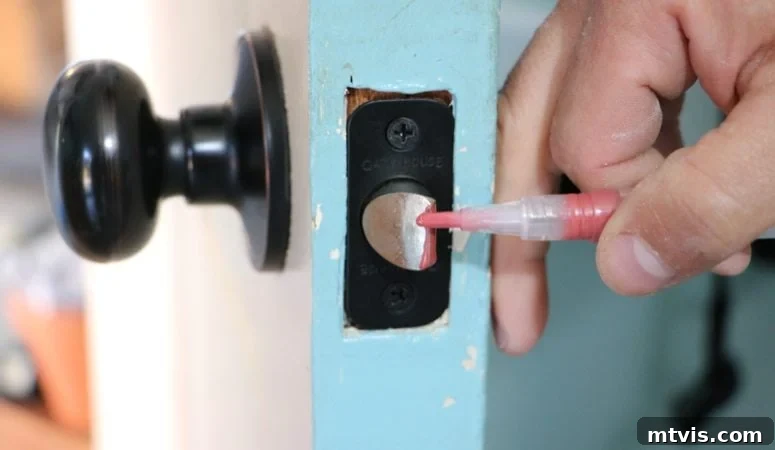Repairing a Door That Won't Shut 3 Marking a door latch with lip gloss to check alignment with the strike plate