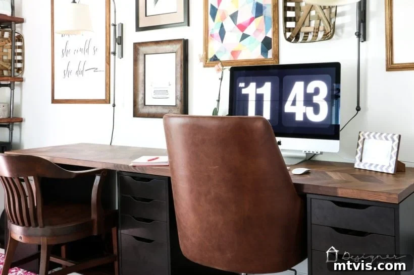 Stunning Ikea Desk Makeover Made Simple 3 Large IKEA hack desk with two chairs, perfect for a shared home office