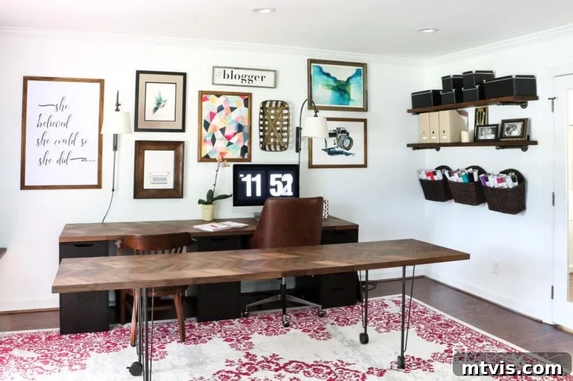Stunning Ikea Desk Makeover Made Simple 5 Complete home office setup with IKEA desk hack and mobile work table by Kaleidoscope Living