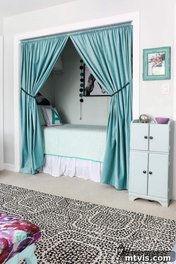 Effortless Handmade Curtain Ties 8 Beautifully styled DIY wood bead curtain tie backs in a child's cozy bed nook.