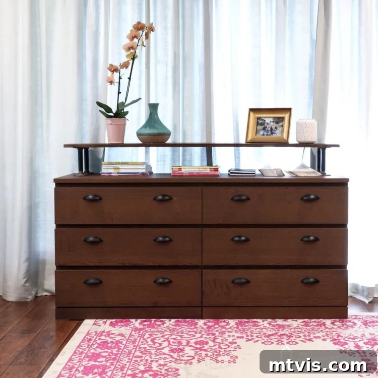 Effortless Malm Upgrade 15 WOW! I can't believe this is an Ikea Malm dresser! What a great Ikea Malm hack. Love the industrial dresser that it turned into. Looks very high-end on a very small budget!