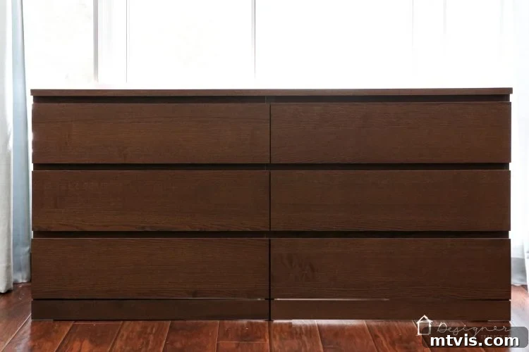 Effortless Malm Upgrade 4 WOW! I can't believe this is an Ikea Malm dresser! What a great Ikea Malm hack. Love the industrial dresser that it turned into. Looks very high-end on a very small budget!