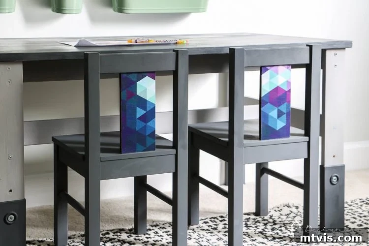 Ikea Kids Furniture Glow Up 15 OMG--I can't believe this is an Ikea kid's table and chairs! An Ikea kid's table and chairs can look super stylish with just a little bit of work. This Ikea kid's table and chairs makeover is so easy and gorgeous! Click for the full tutorial with step-by-step photos.