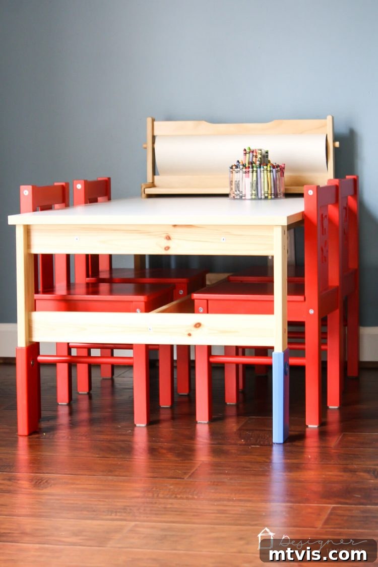 Ikea Kids Furniture Glow Up 2 An Ikea kid's table and chairs can look super stylish with just a little bit of work. This Ikea kid's table and chairs makeover is so easy and gorgeous! Click for the full tutorial with step-by-step photos.