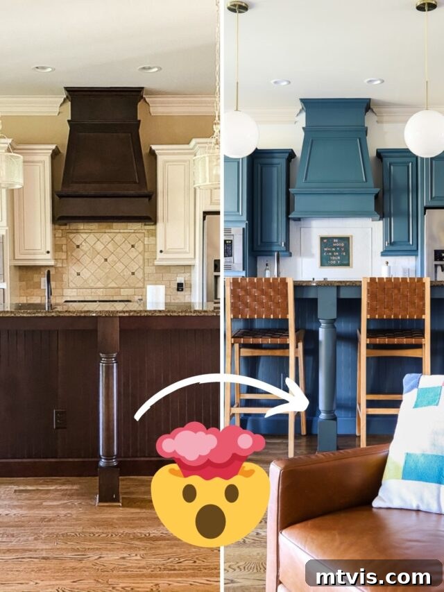 Is Painting Your Kitchen Cabinets Right for You? Essential Questions Before You Begin 4 Before and after comparison of kitchen cabinets, showcasing the transformative power of paint.
