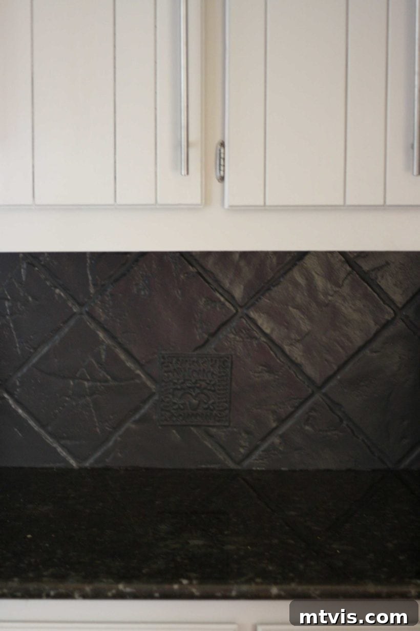 My Backsplash Solution Painting Tile 8 Close-up of the painted tile backsplash, showing smooth finish
