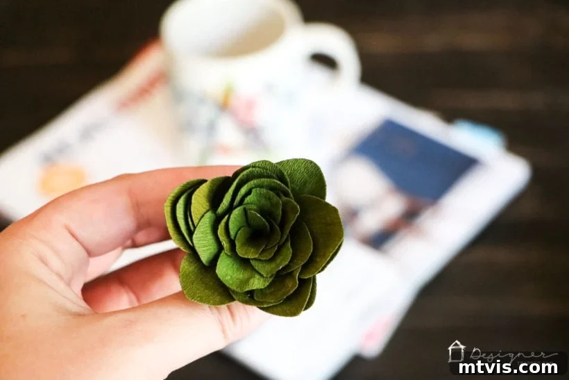 The Cricut Edge Perfecting Crepe Paper Succulents 11 An array of crepe paper succulents in different sizes, ready for display.