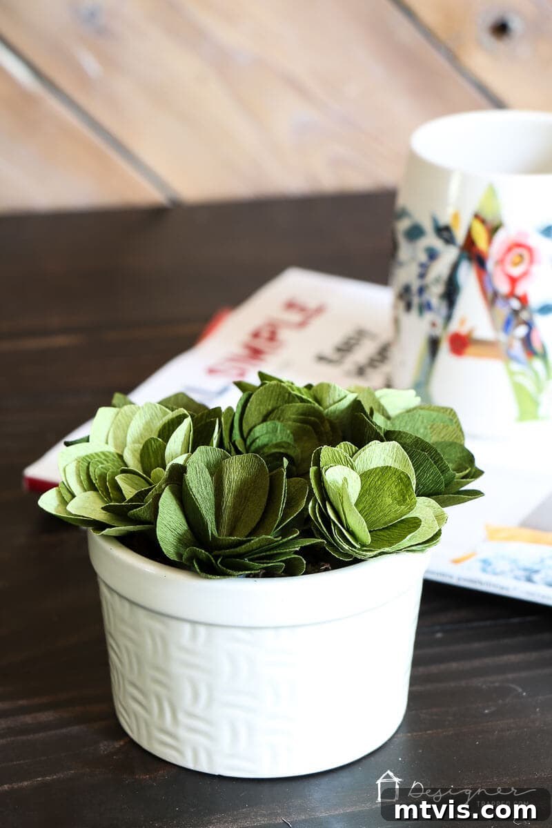 The Cricut Edge Perfecting Crepe Paper Succulents 13 Elegant arrangement of crepe paper succulents, ideal for adding natural beauty to interiors.