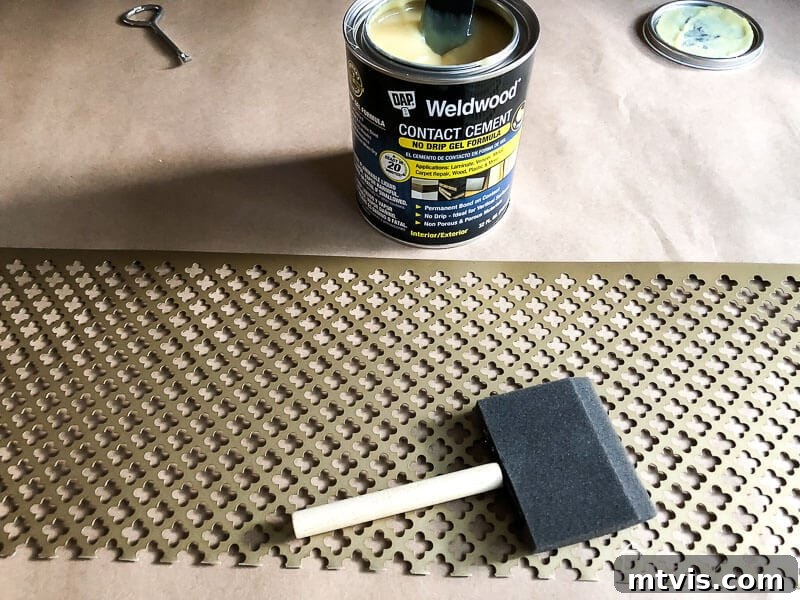 Quick & Easy Door Kick Plate Project 5 Apply a thin, even layer of DAP Gel Contact Cement to both the kick plate's back and the door surface for a robust, screw-free bond.
