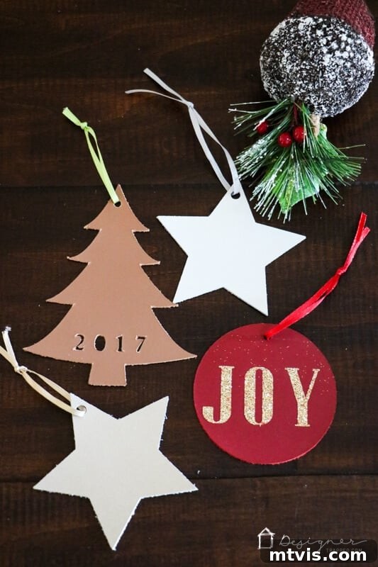 Artisan Leather Christmas Adornments 10 These handmade Christmas ornaments from leather are so unique and add a modern touch to any Christmas tree! Best of all, you can cut leather quickly and easily with the right tool!