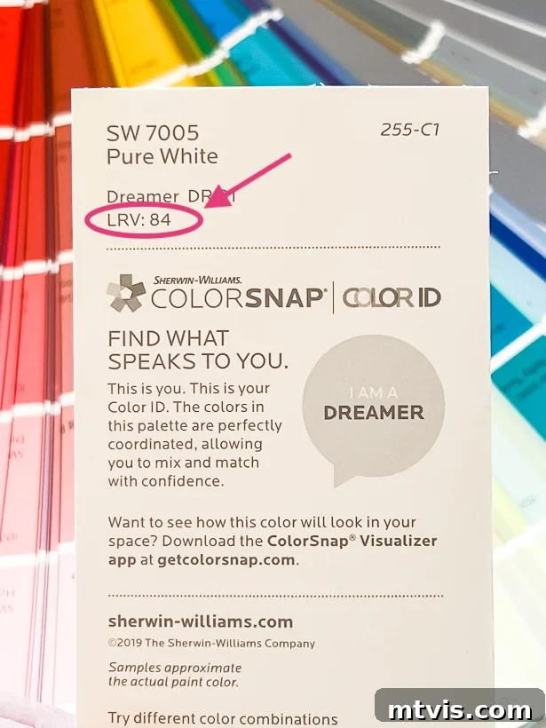 Unlock Your Home's Perfect Palette: Easy Paint Color Selection 8 Close-up of the back of a paint chip showing Light Reflectance Value (LRV) details.