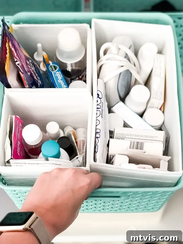 Smart Solutions for a Perfectly Organized Linen Closet 12 over the counter medications neatly stored in containers in bins
