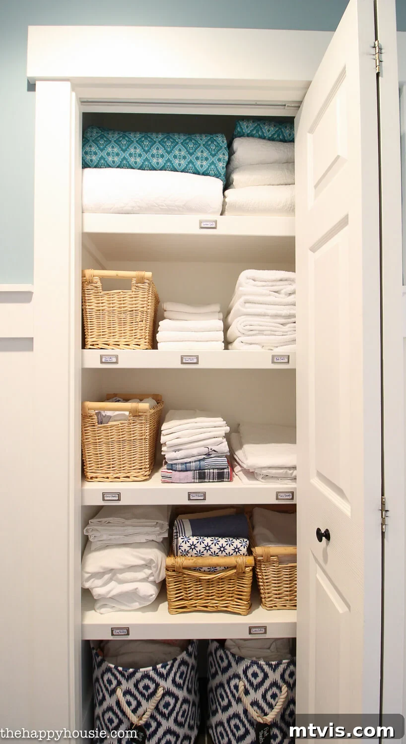 Smart Solutions for a Perfectly Organized Linen Closet 7 linen closet with labeled shelves