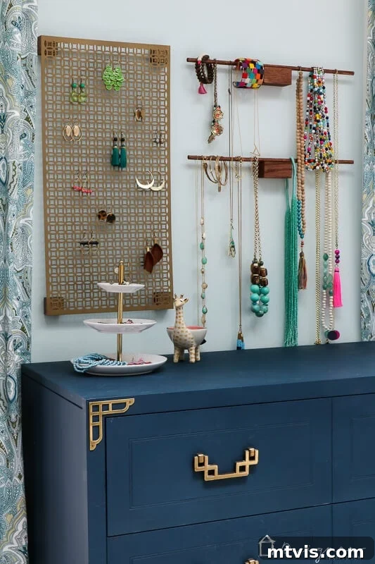 Sparkle and Store: DIY Jewelry Organizers for Every Piece 13 Finished hanging jewelry storage showcasing earrings, necklaces, and bracelets