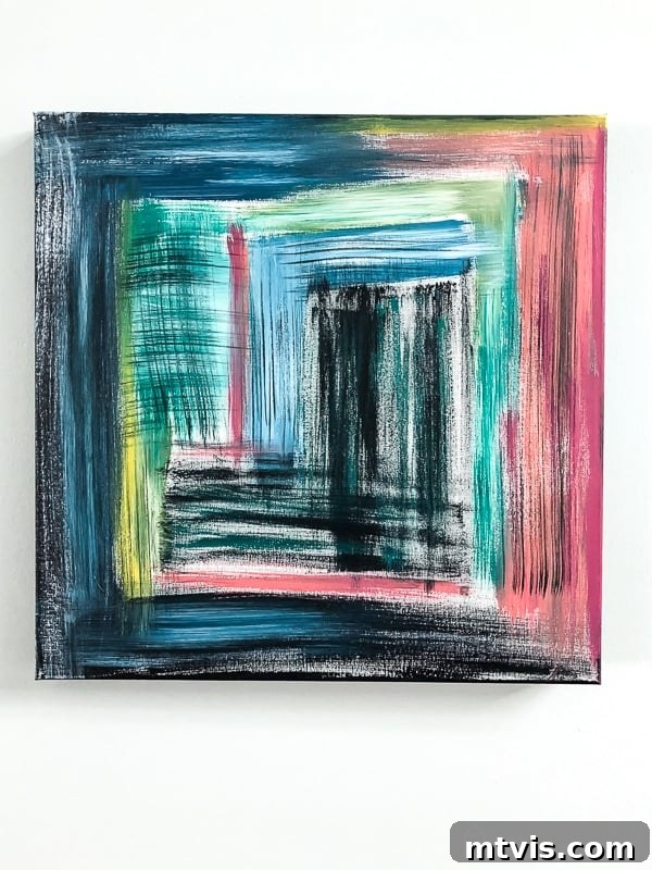 Effortless DIY Abstract Art Canvas 11 Finished DIY abstract canvas art in bedroom