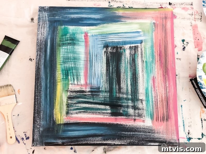 Effortless DIY Abstract Art Canvas 7 Completed DIY abstract canvas art, ready for display