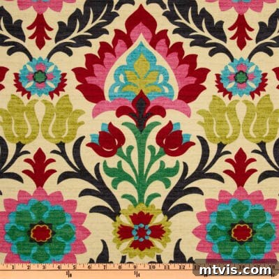 Effortless No-Sew Curtain Hack 3 Close-up of beautiful Waverly Santa Maria Desert Flower fabric for DIY curtains.